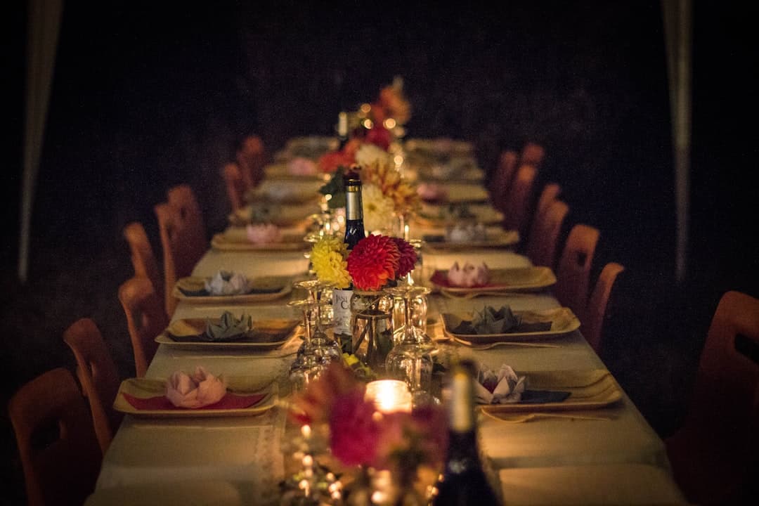 A private dining table set for a group event