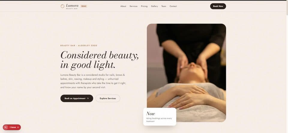 Lumora Beauty Bar homepage