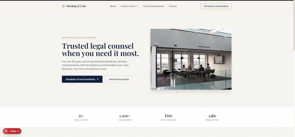 Sterling & Cole Attorneys homepage