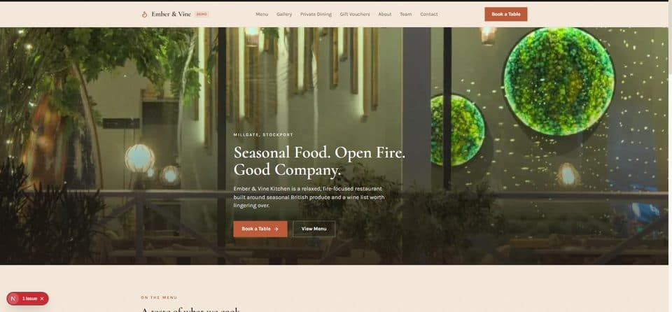 Ember & Vine Kitchen homepage