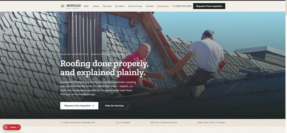 Ironclad Roof Works homepage